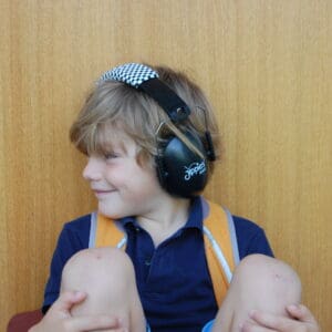 Gehoorbeschermer zwart/wit geblokt